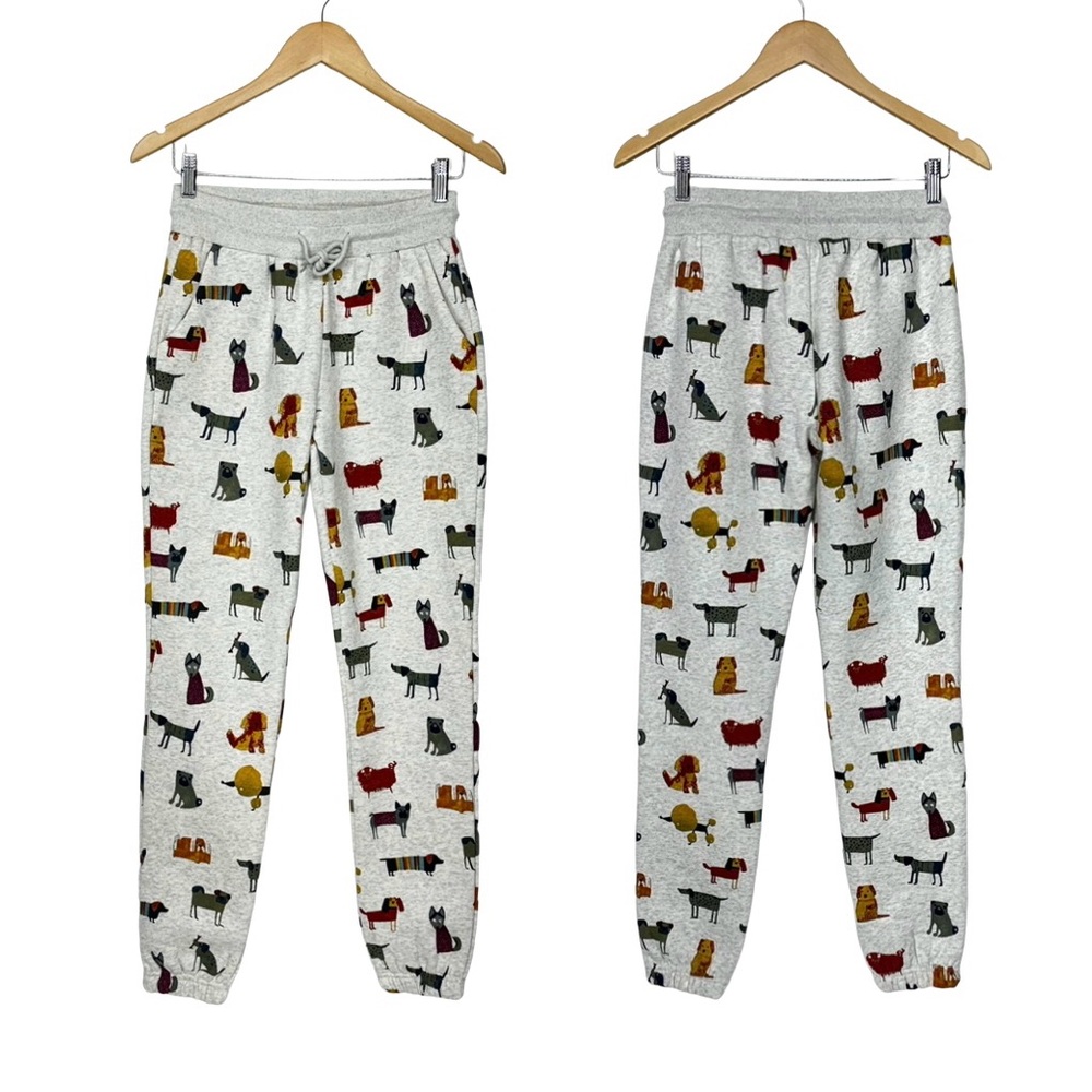 SM Wardrobe All Over Dog Print Joggers Light Heathered Gray Graphic Sweatpants